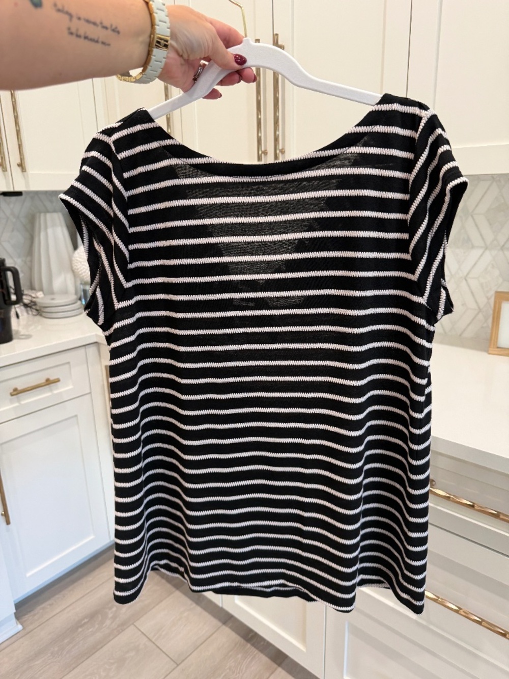 LOFT black/white striped short sleeve top, women's L , NWT